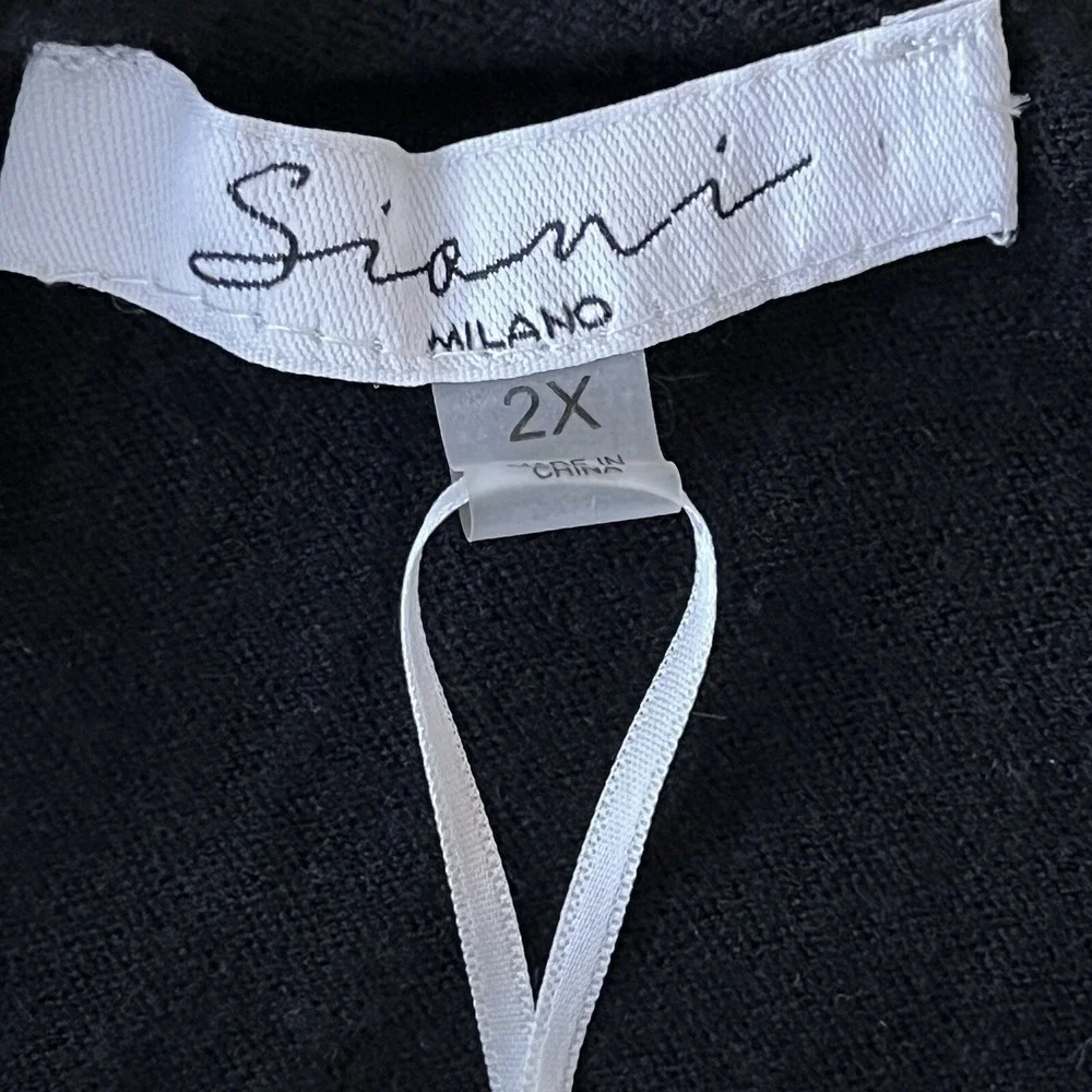 Sioni Milano Women's Mesh Ruffle Shoulder Black Blouse Size 2X Luscious Knit NWT